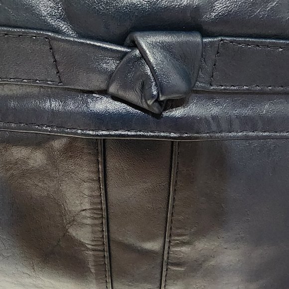 Vintage 1980's Slim Leather Navy Blue Shoulder Bag Clutch Crossbody Purse - Picture 4 of 4